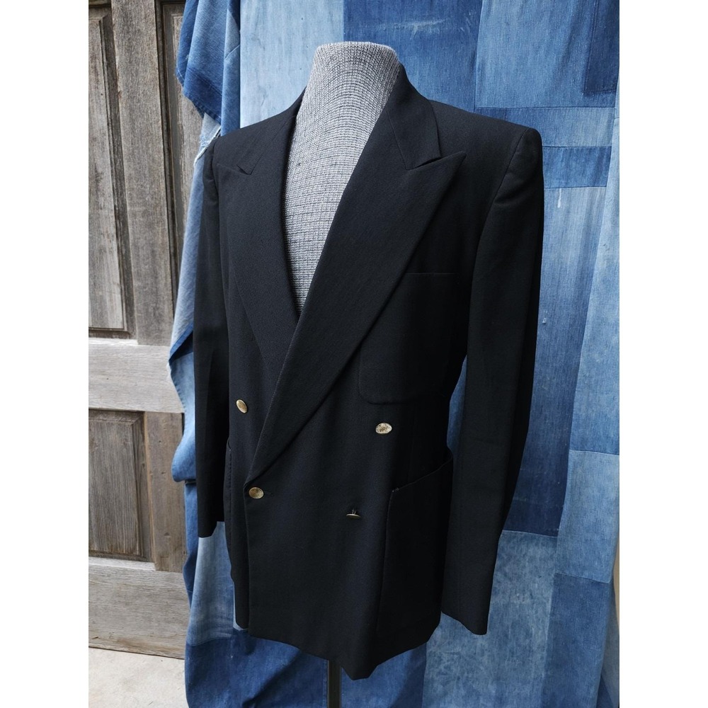 Vintage 1930s 40s Black Double‎ Breasted Wool Blazer Jacket Burton Tailored 41
